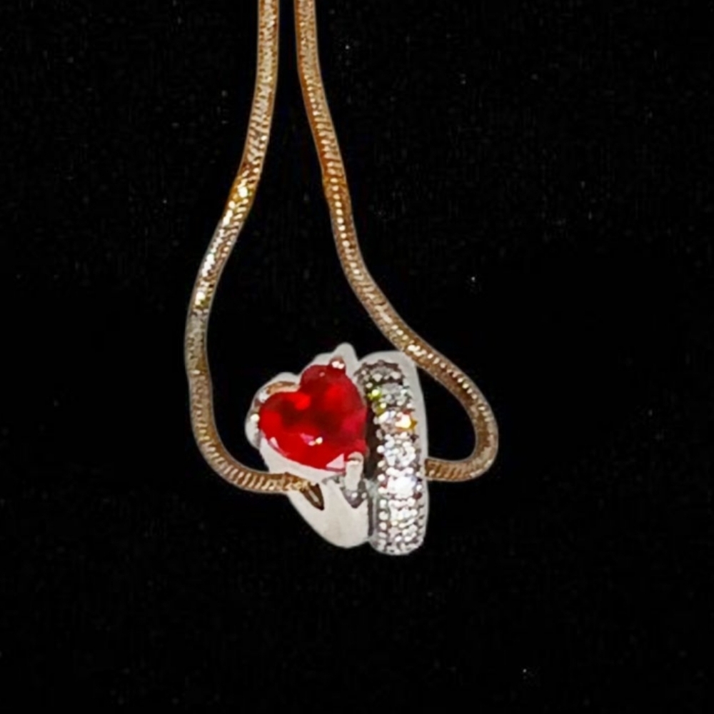 Vintage Silver Snake Chain Red Heart Charm Lovecore Messy Coquette Minimalist